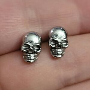 Men's Gothic skull face silver tone post earrings